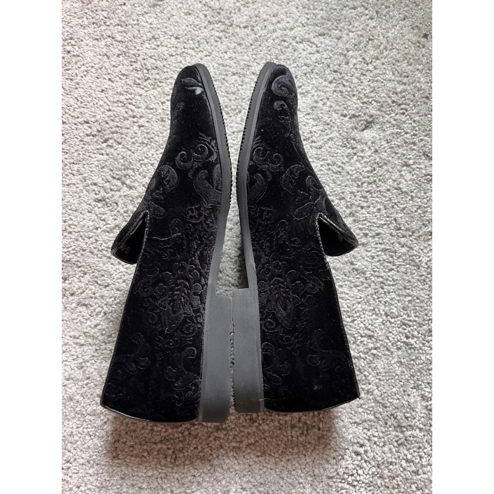 Frederico Leone Mens Black Velvet Paisley Damask Loafer Formal Shoes FS-650 10.5
